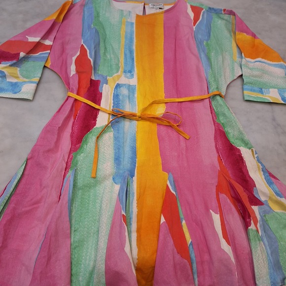 New Crosby Lucy Dress XS Pink Watercolor Abstract Linen Spring Easter Retail$268 - Picture 3 of 10